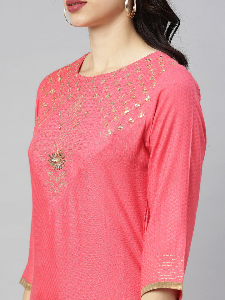 Neerus Red embellished high-low kurta - back view