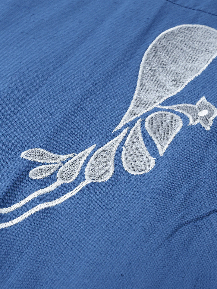 Neerus Blue embroidered layered A-Line kurta - side view