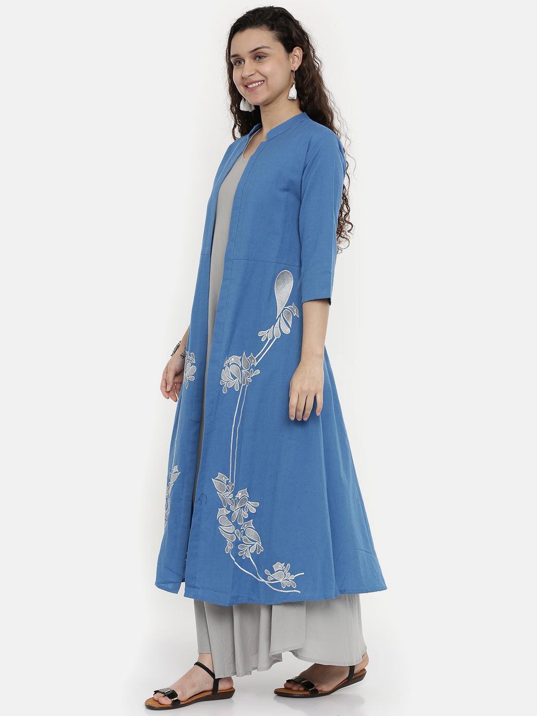Neerus Blue embroidered layered A-Line kurta - detail view 1