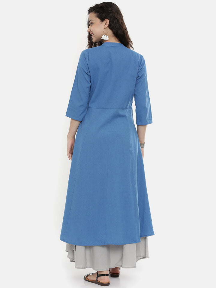 Neerus Blue embroidered layered A-Line kurta - detail view 3