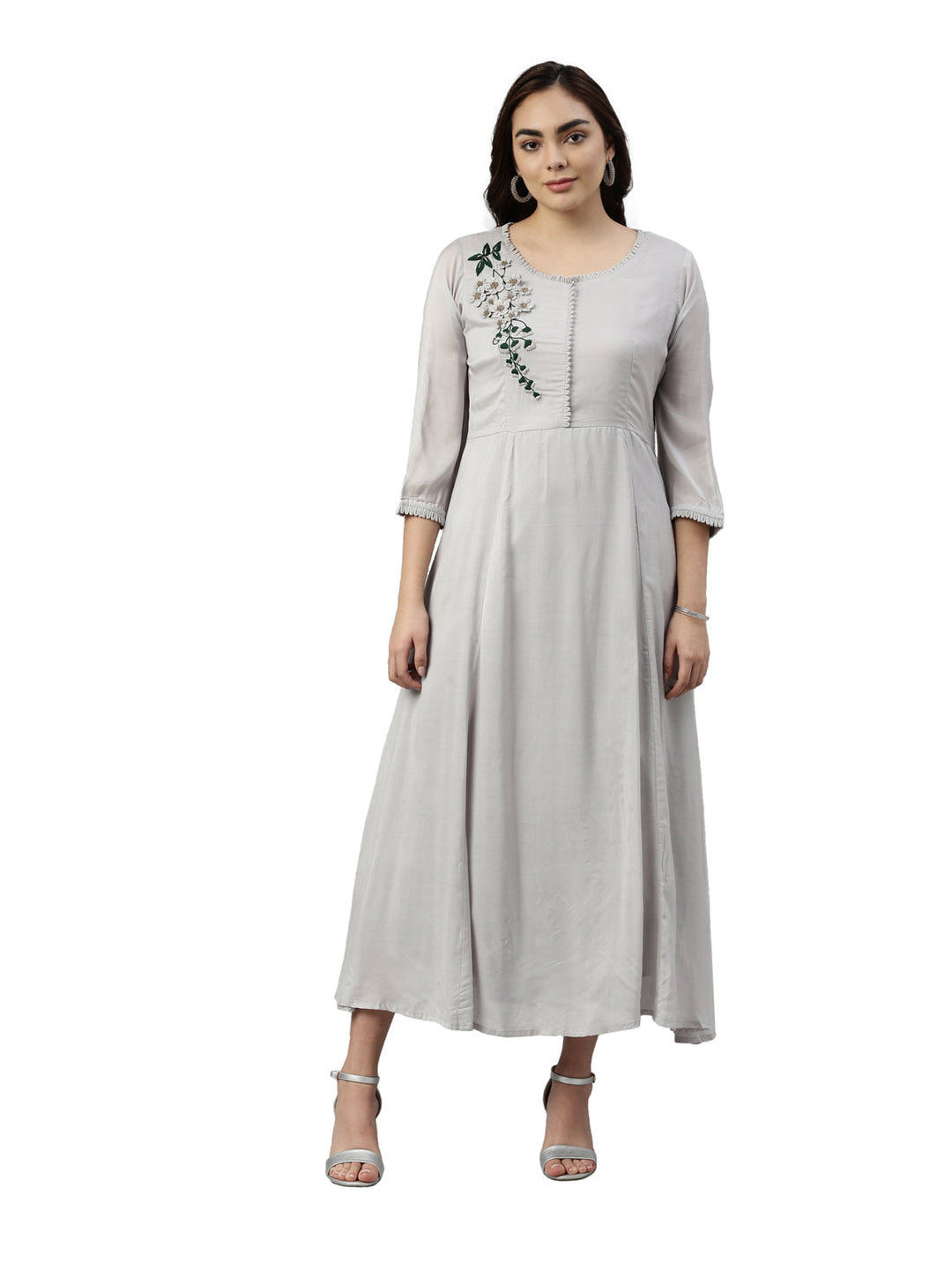 Neerus Grey muslin straight kurta - front view