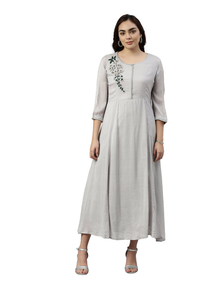 Neerus Grey muslin straight kurta - front view