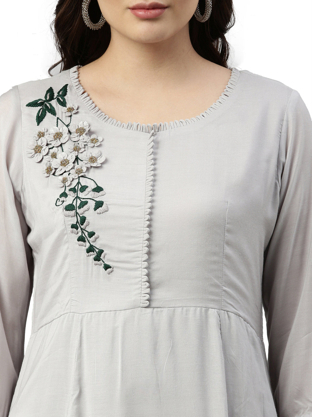 Neerus Grey muslin straight kurta - back view