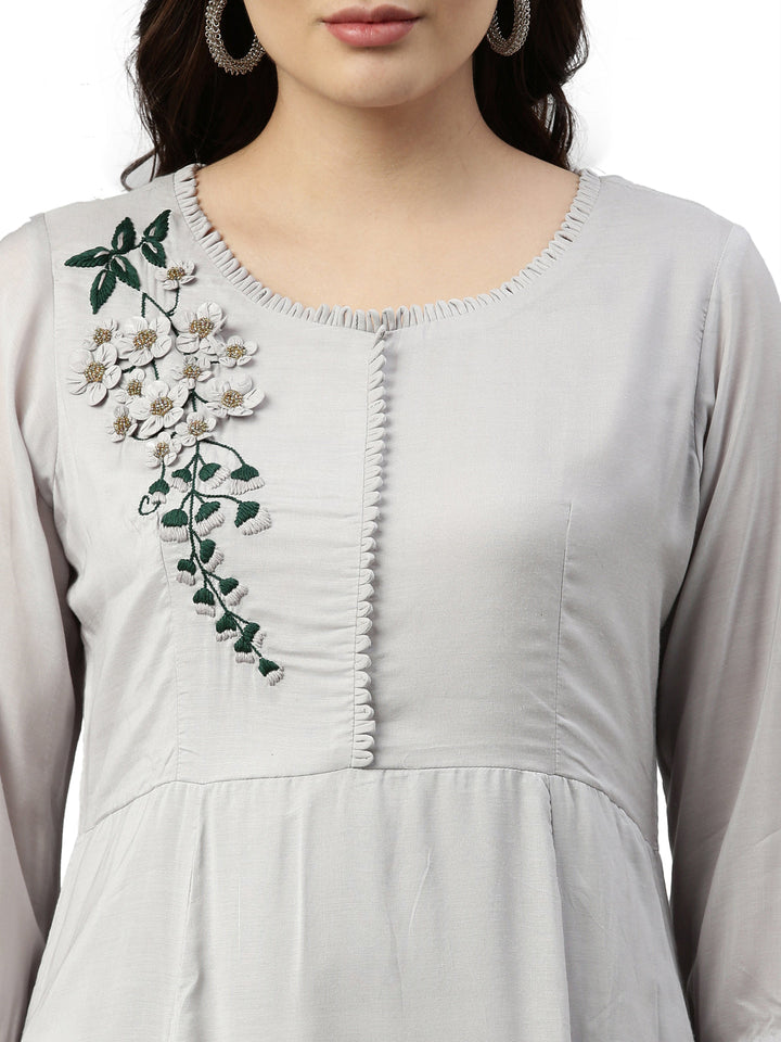Neerus Grey muslin straight kurta - back view