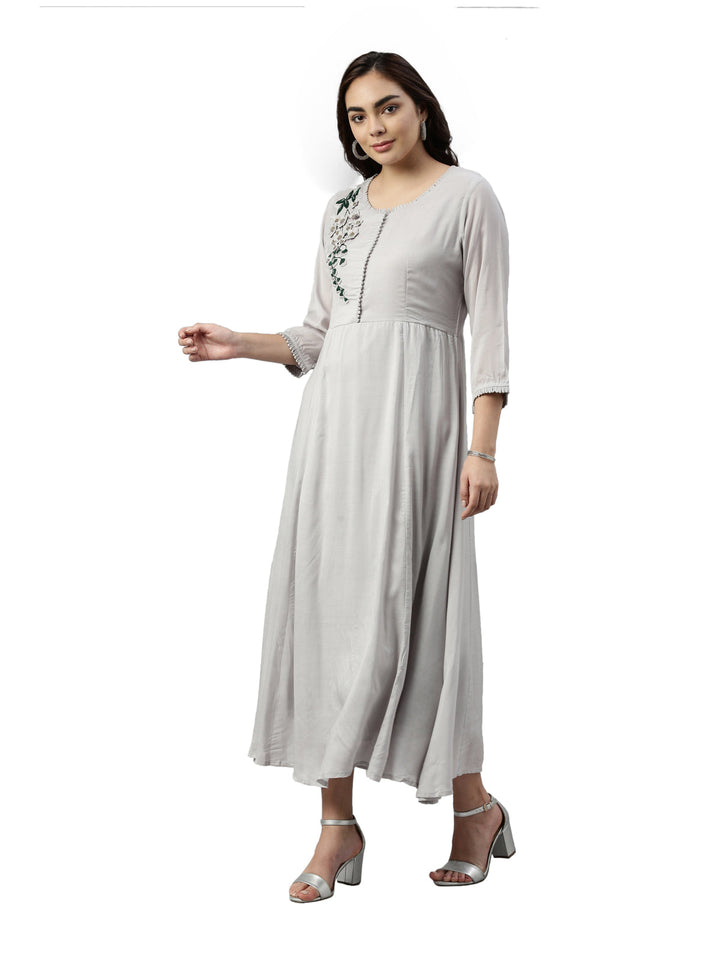 Neerus Grey muslin straight kurta - side view