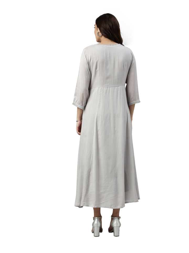 Neerus Grey muslin straight kurta - detail view 2