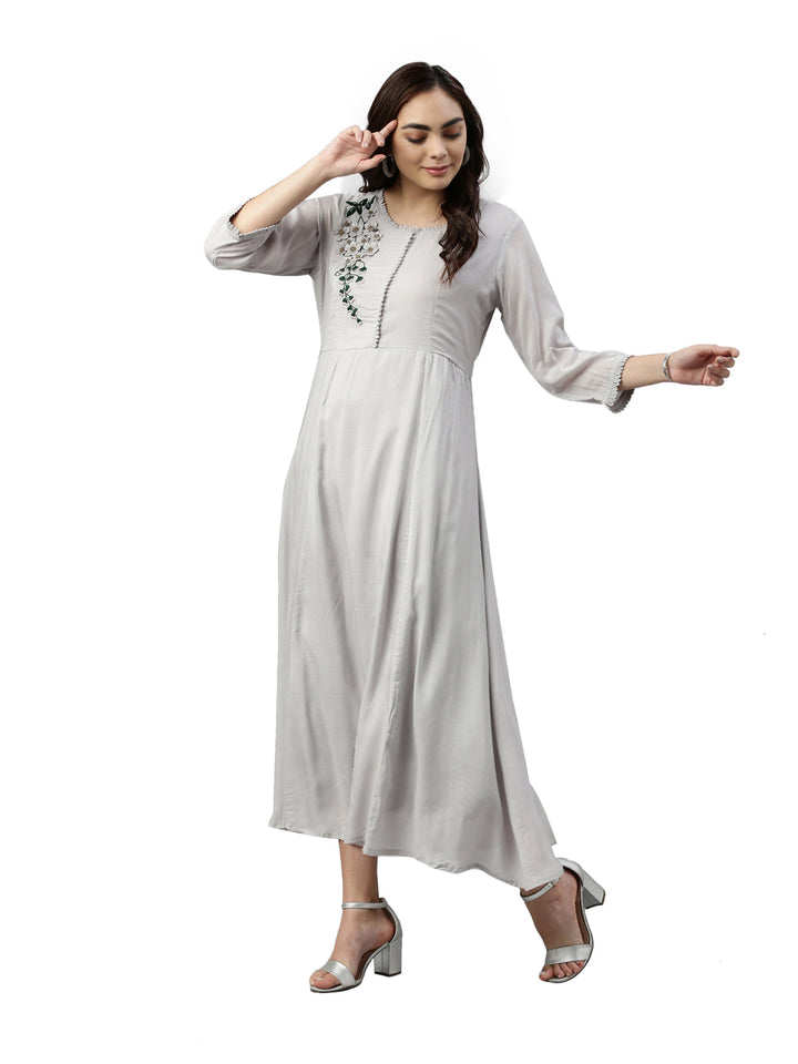 Neerus Grey muslin straight kurta - detail view 3