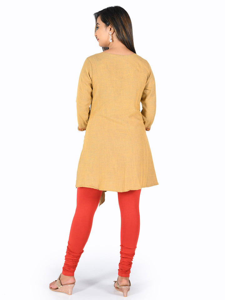 Neerus Beige rayon embroidered high-low kurta - detail view 1