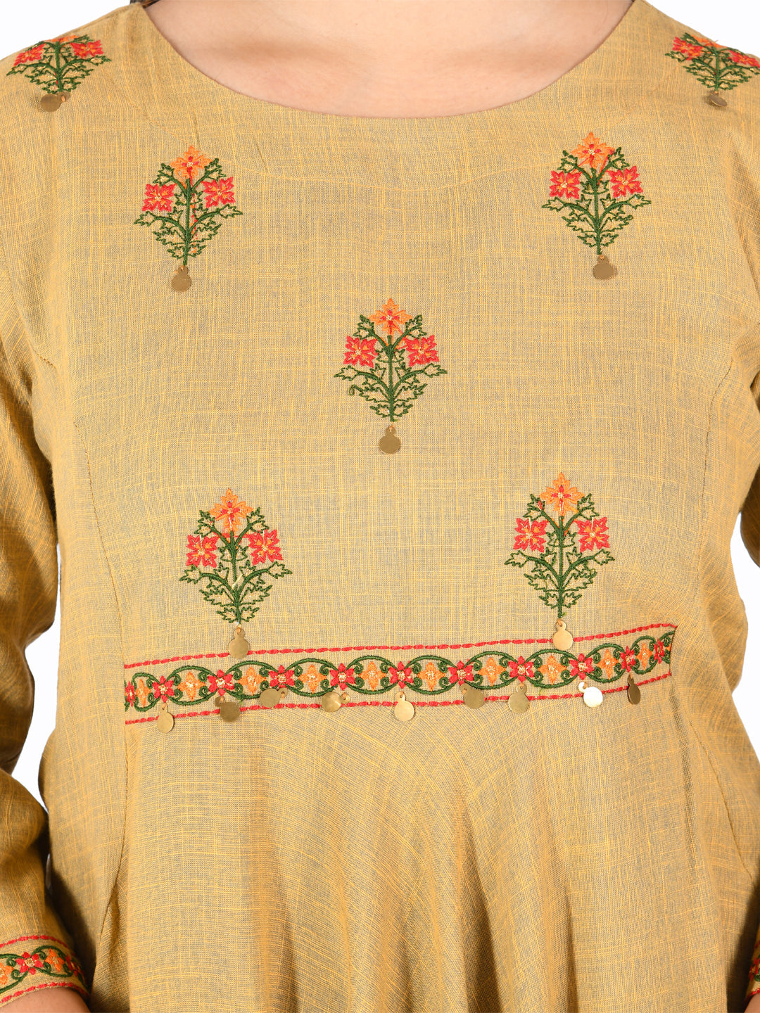 Neerus Beige rayon embroidered high-low kurta - detail view 2