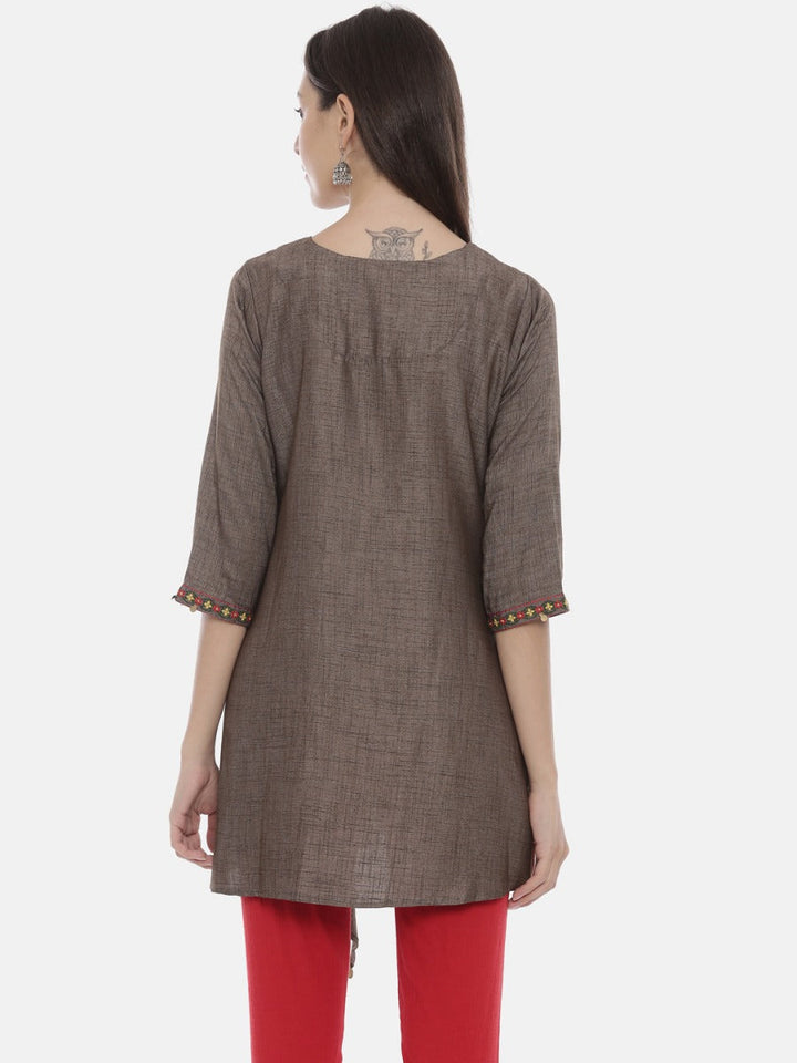 Neerus Grey rayon embroidered high-low kurta - detail view 2