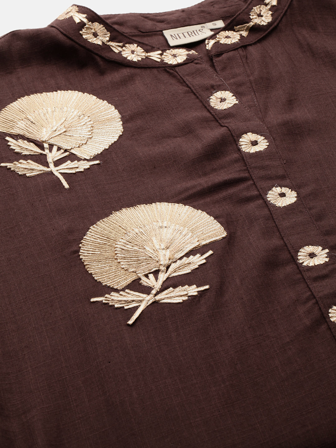 Neerus Brown rayon embroidered straight kurta - back view