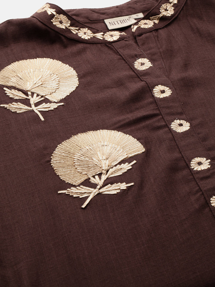 Neerus Brown rayon embroidered straight kurta - back view