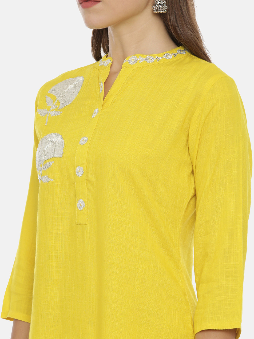 Neerus Yellow rayon embellished straight kurta - back view