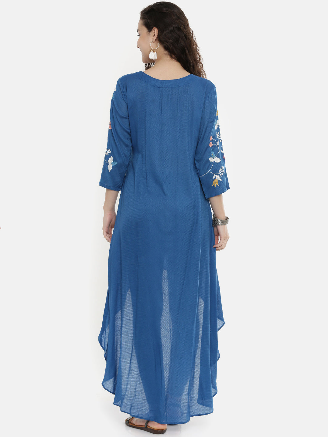 Neerus Blue rayon embroidered A-line kurta - detail view 1