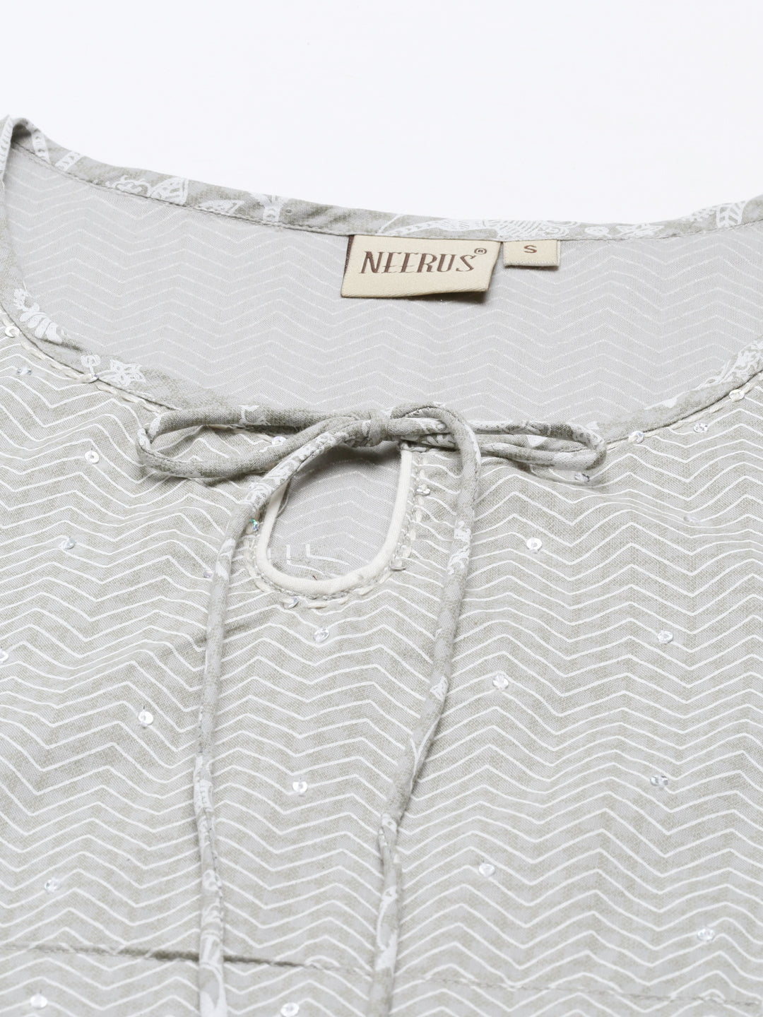 Neerus Grey cotton solid kurti tunic - back view