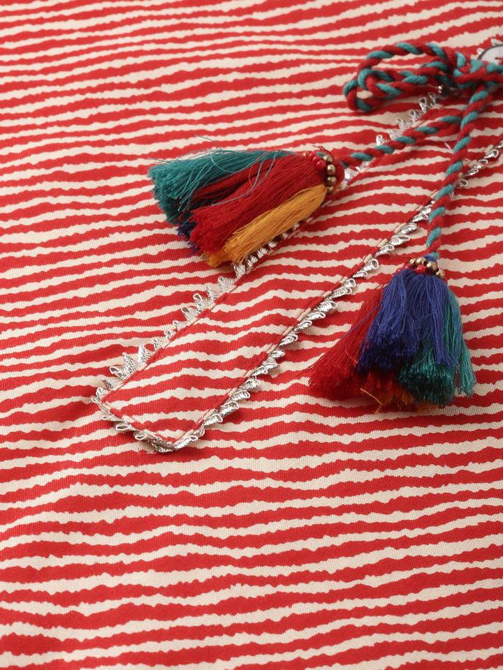 Neerus Red cotton printed straight kurta - back view