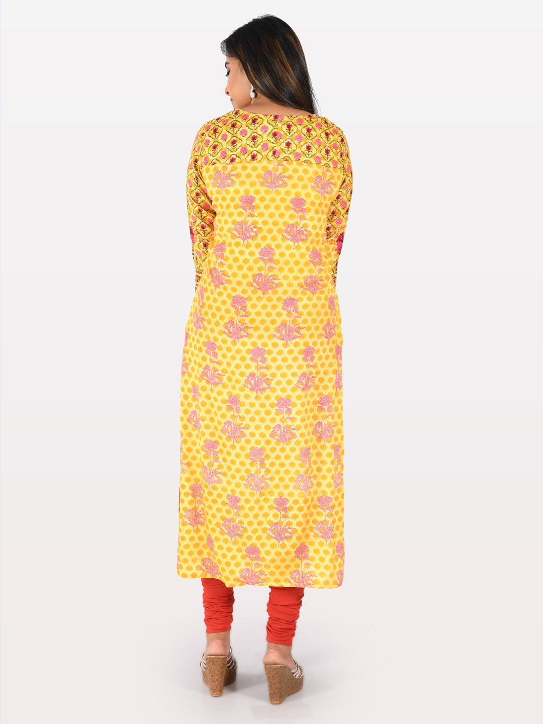 Neerus Yellow printed straight kurta - detail view 1