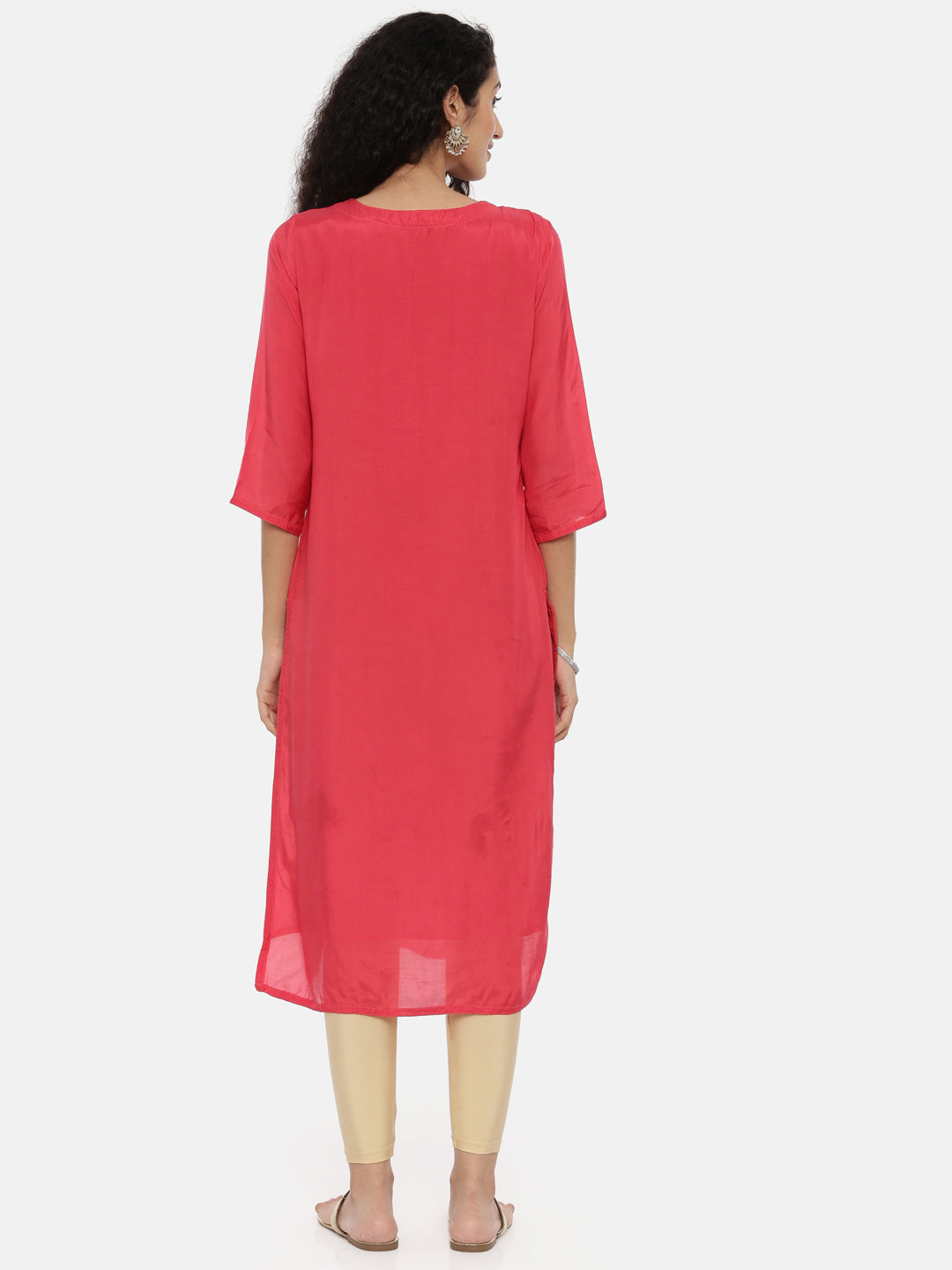 Neerus Pink muslin embellished straight kurta - detail view 1