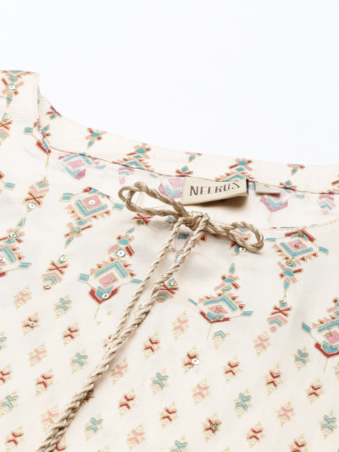 Neerus Cream shantoon printed A-line kurta - detail view 2