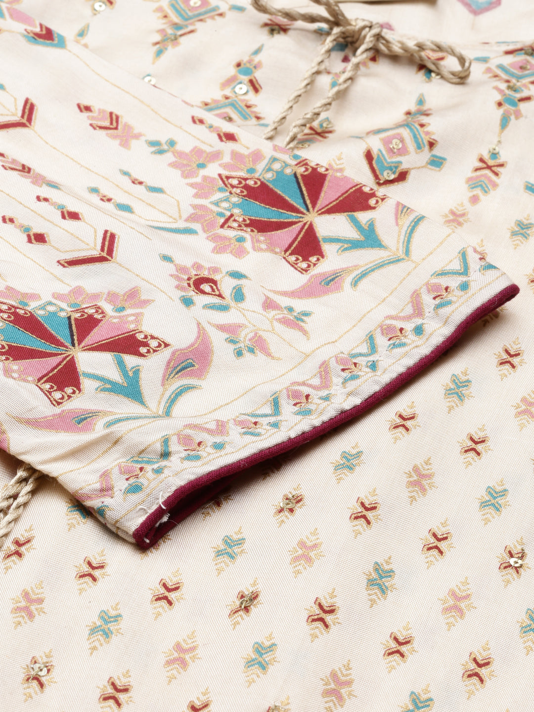 Neerus Cream shantoon printed A-line kurta - detail view 3