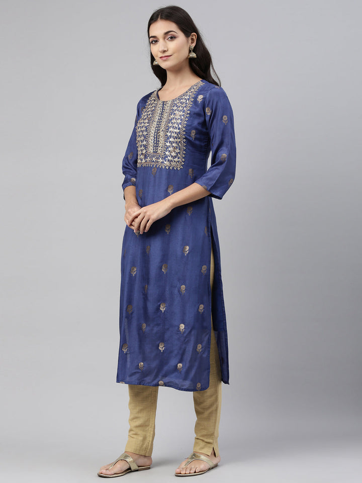 Neerus Blue shantoon printed kurti - back view