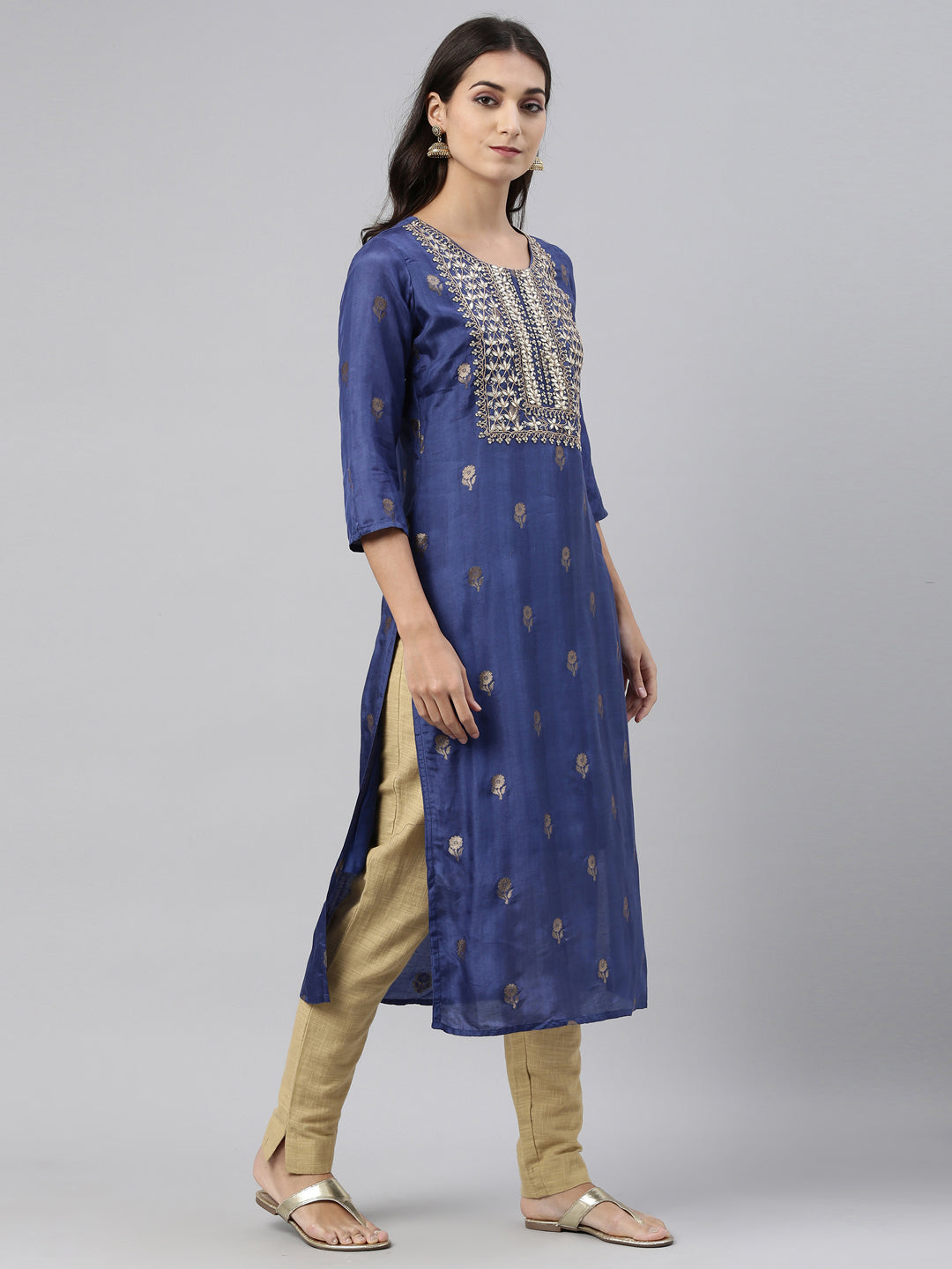 Neerus Blue shantoon printed kurti - side view