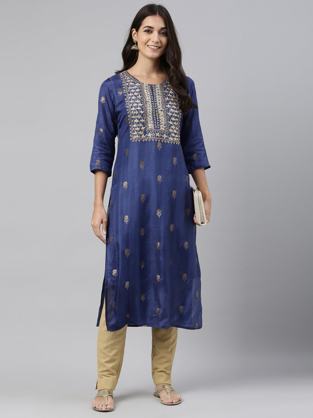 Neerus Blue shantoon printed kurti - detail view 2