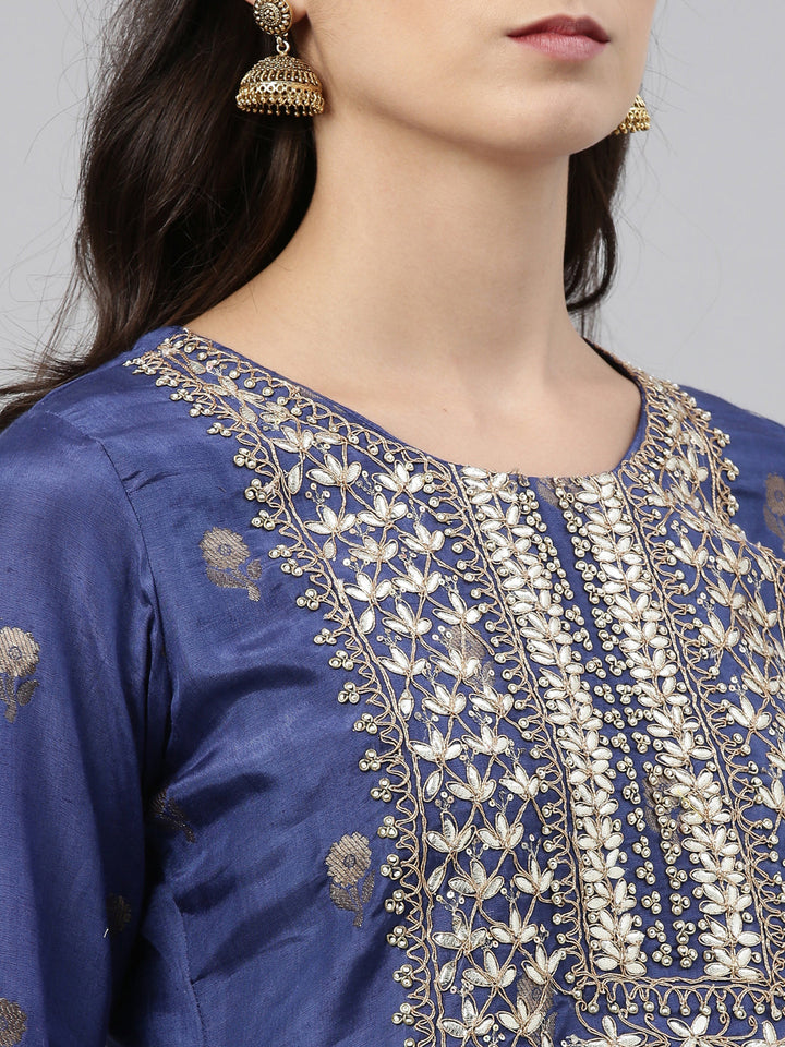 Neerus Blue shantoon printed kurti - detail view 3