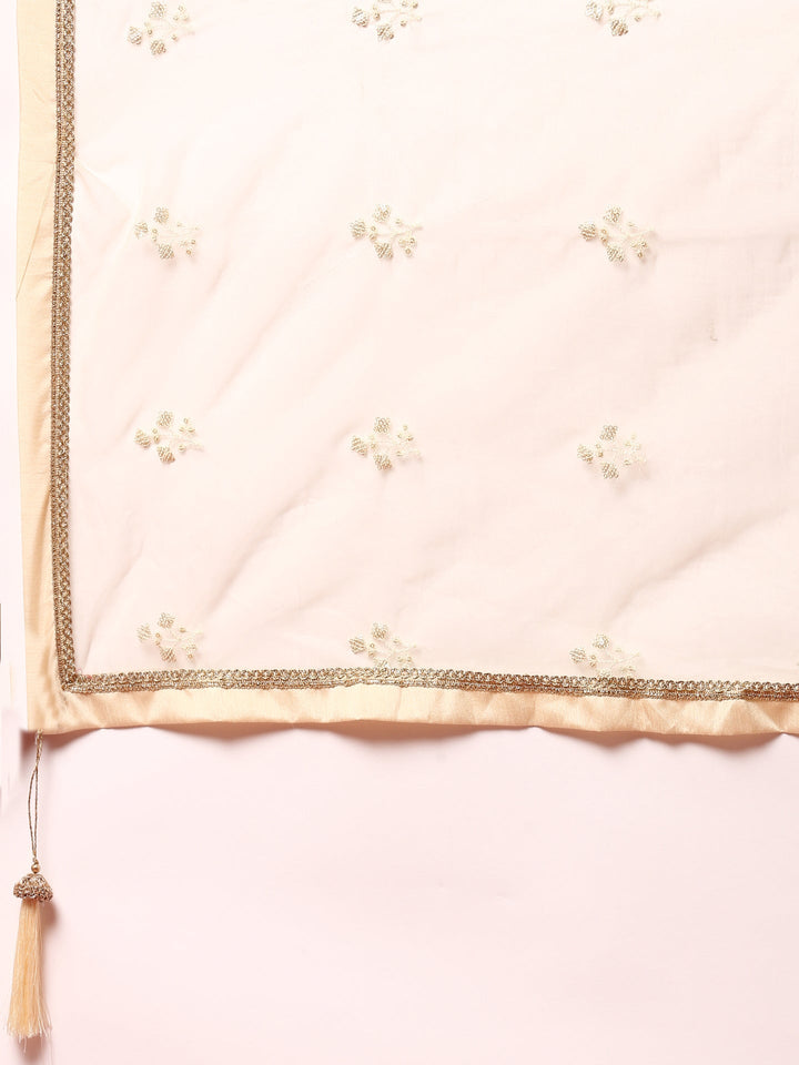 Neerus Beige tissue Anarkali suit set - detail view 3