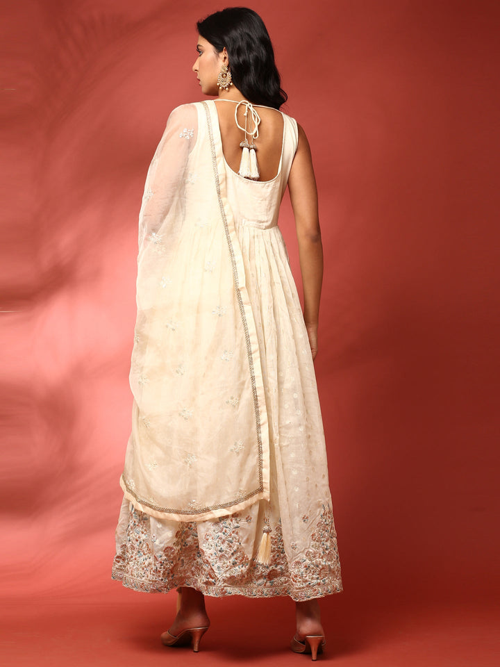 Neerus Beige tissue Anarkali suit set - detail view 2