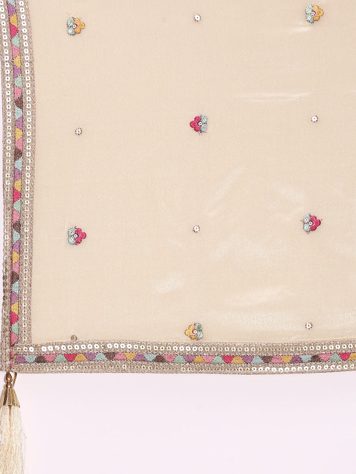 Cream Tissue Floral Embroidered Anarkali Set