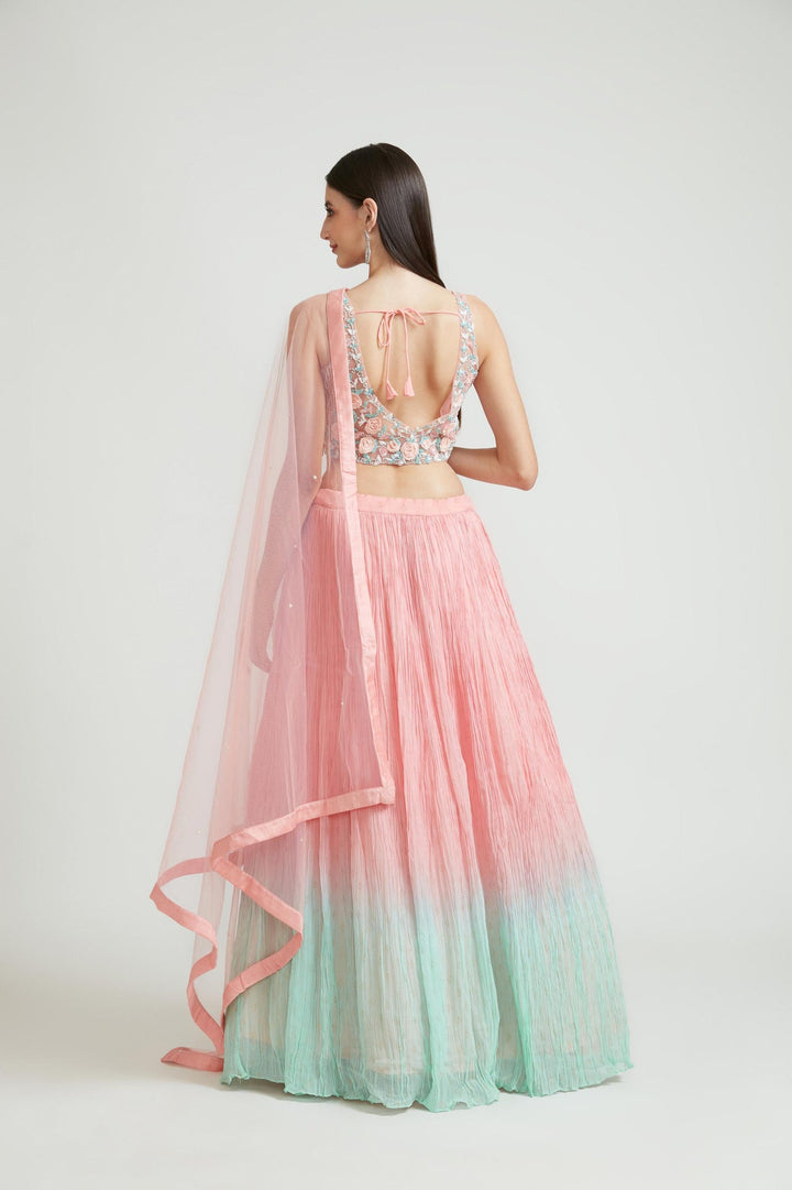 Neerus Pink georgette embellished lehenga choli set - detail view 3