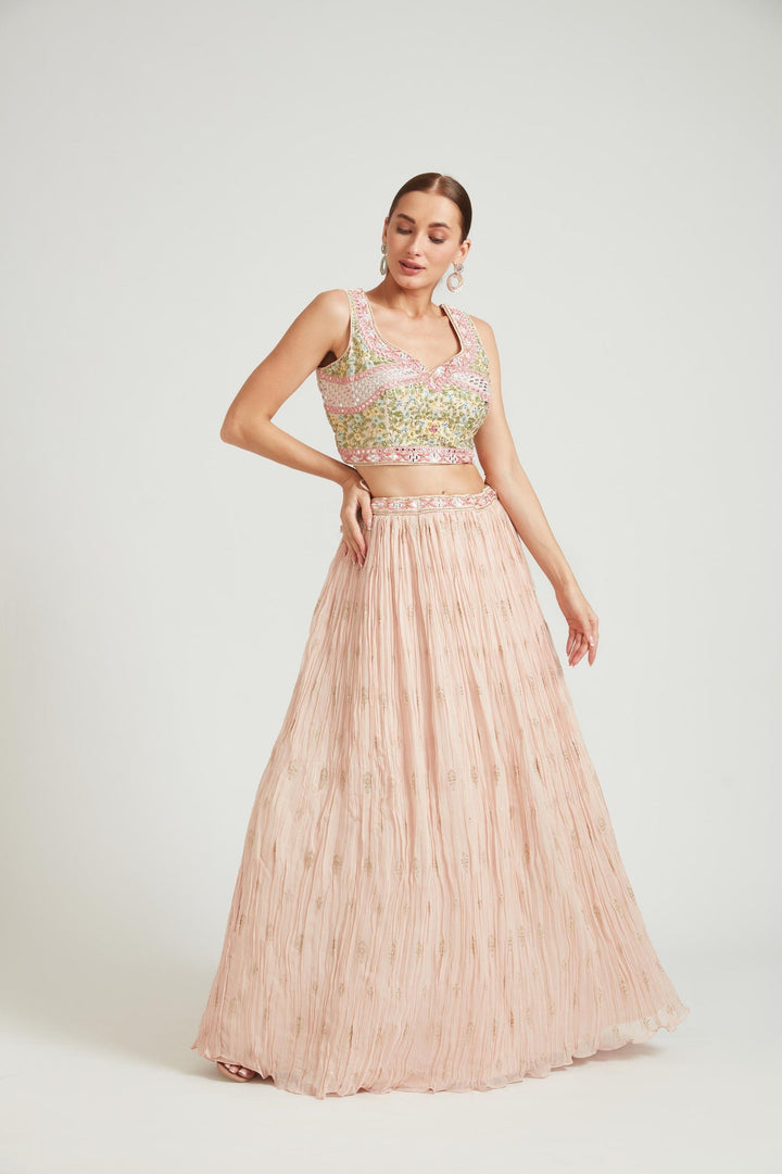 Neerus Orange georgette embellished lehenga choli - side view