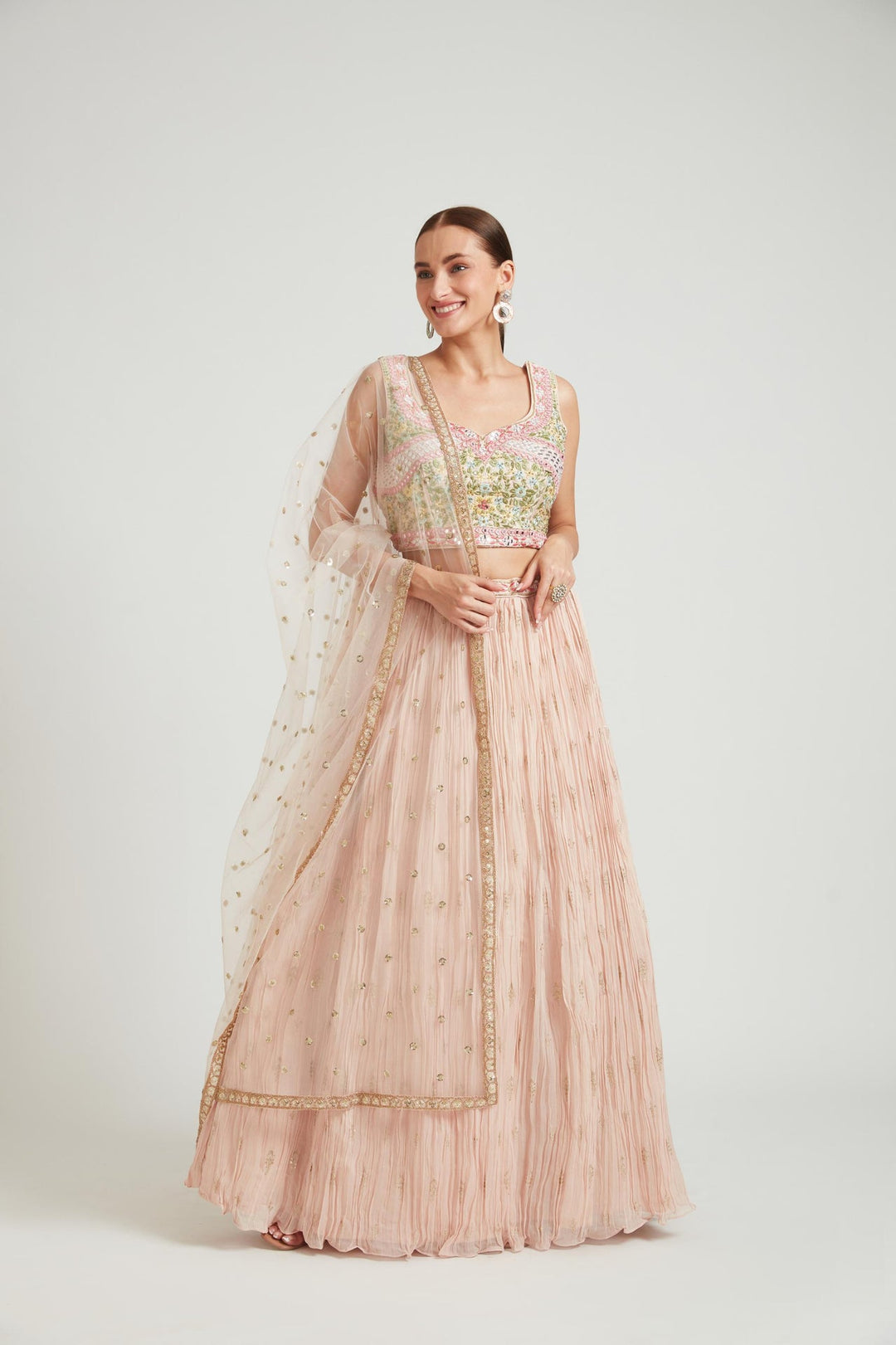 Neerus Orange georgette embellished lehenga choli - detail view 3