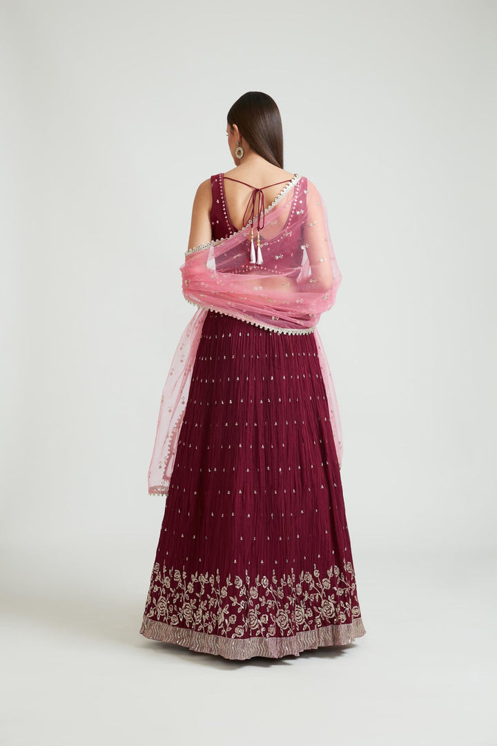 Neerus Maroon Georgette Embellished Lehenga Choli Set - side view
