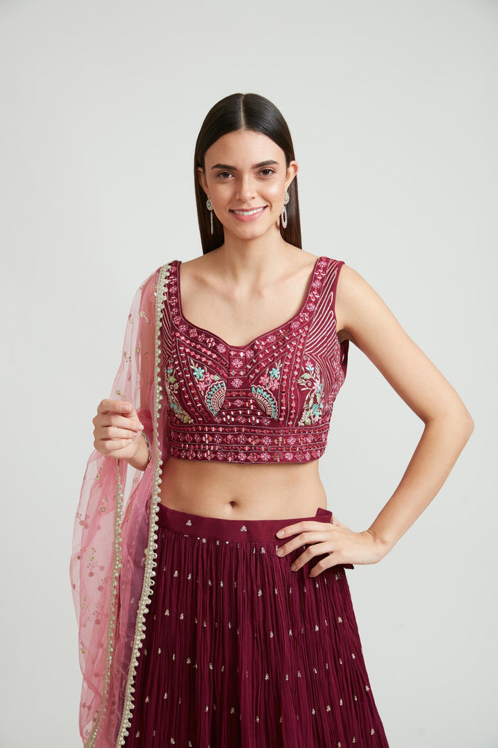 Neerus Maroon Georgette Embellished Lehenga Choli Set - detail view 3