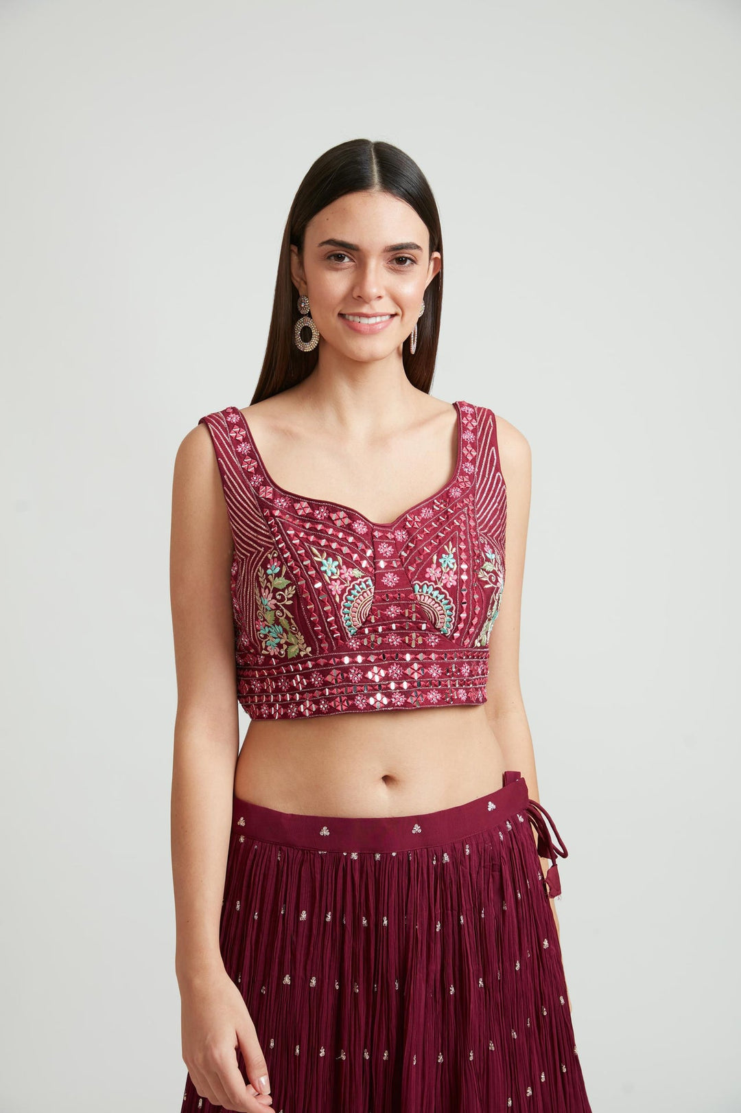 Neerus Maroon Georgette Embellished Lehenga Choli Set - detail view 4