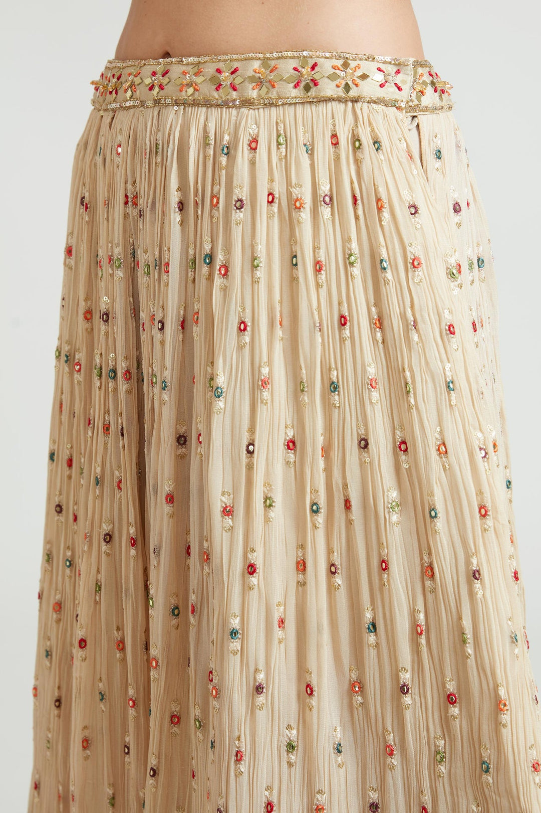 Neerus Beige georgette embellished lehenga choli set - detail view 1