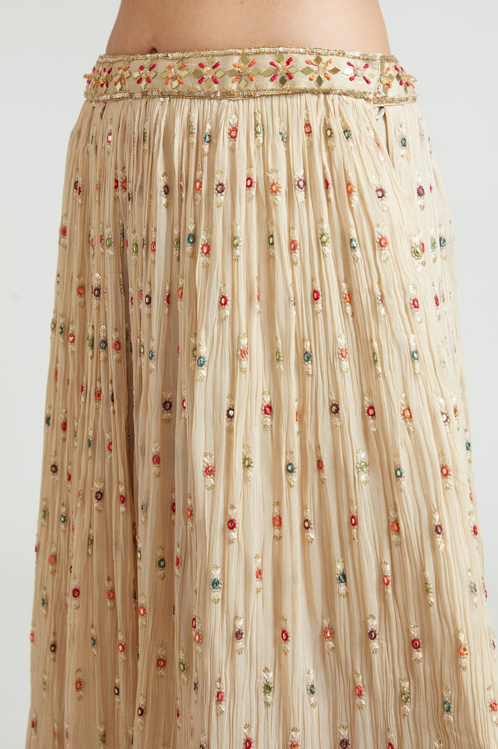 Neerus Beige georgette embellished lehenga choli set - detail view 1