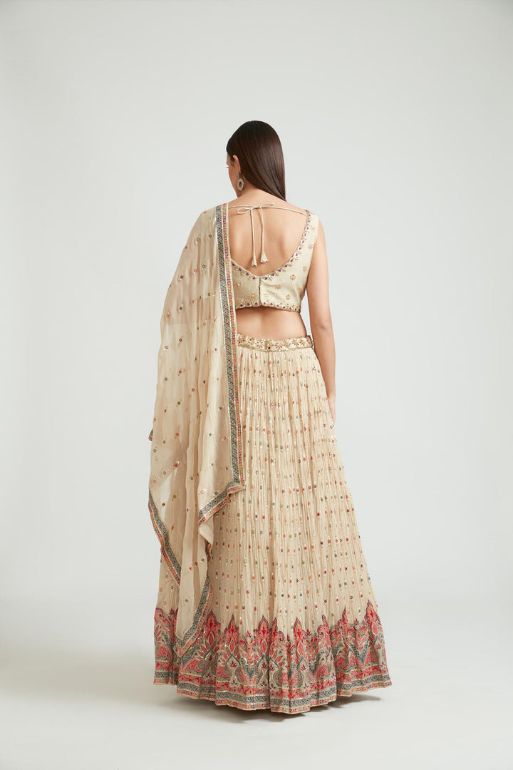 Neerus Beige georgette embellished lehenga choli set - detail view 2
