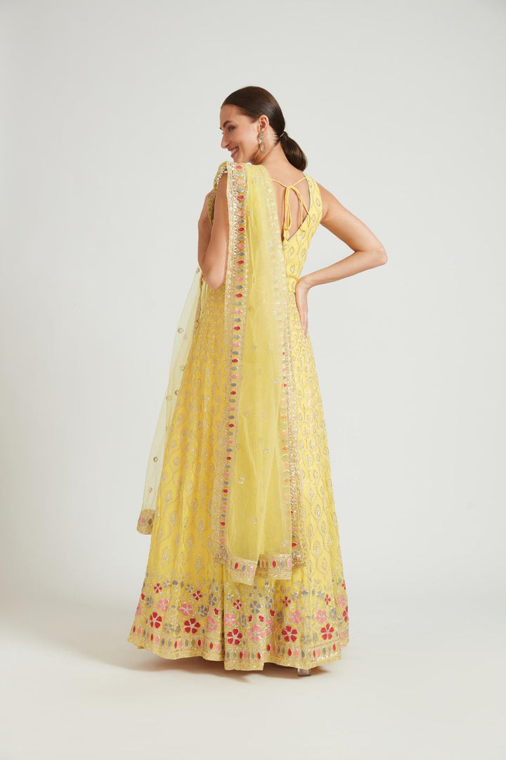 Neerus Yellow Georgette Printed Kurta Set - detail view 1
