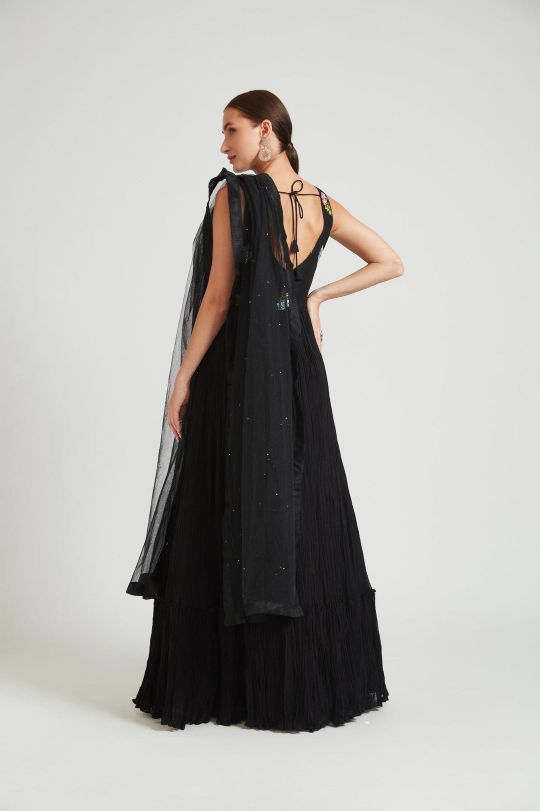 Neerus Black georgette embroidered kurta set - detail view 2