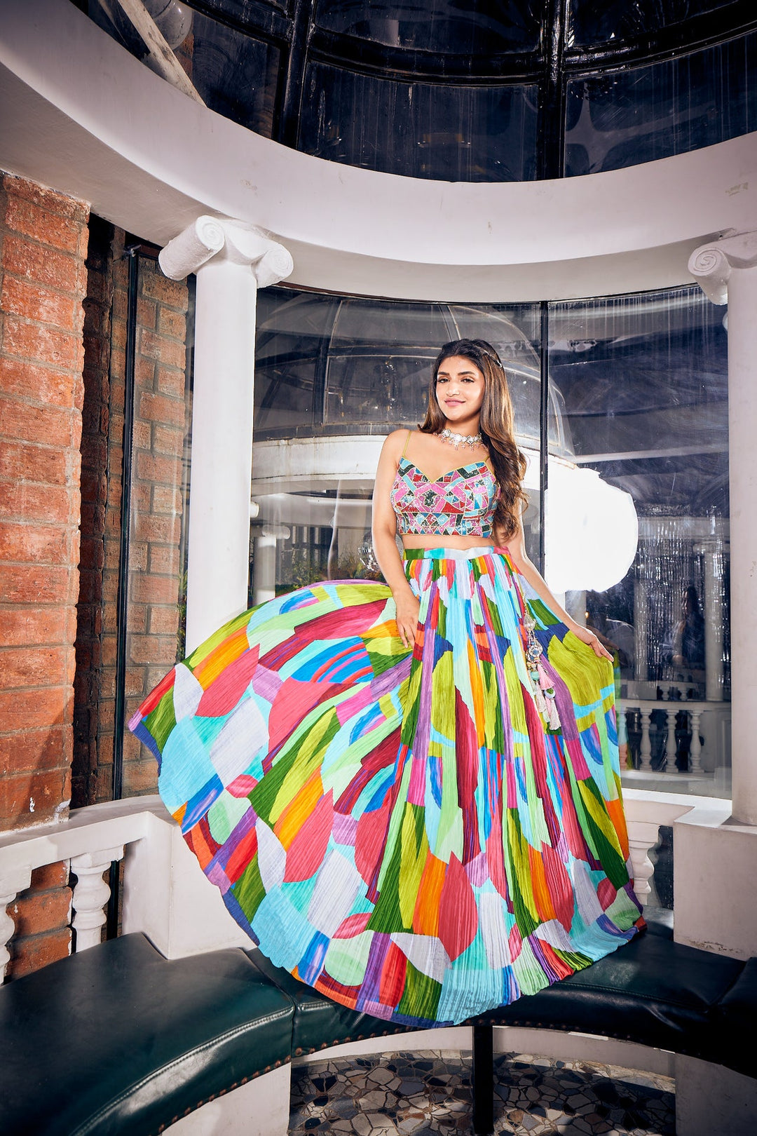 Neerus Multi crepe printed lehenga ghagra set - detail view 1