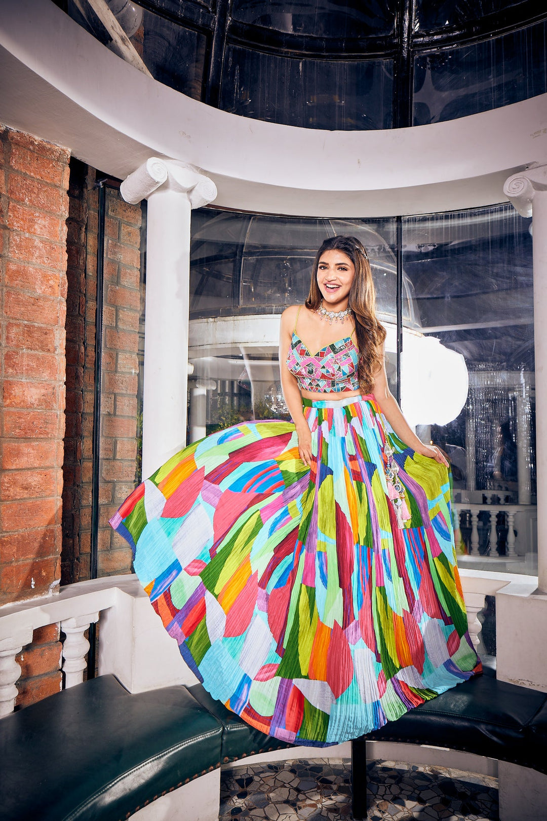 Neerus Multi crepe printed lehenga ghagra set - side view