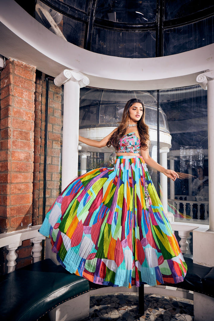 Neerus Multi crepe printed lehenga ghagra set - back view