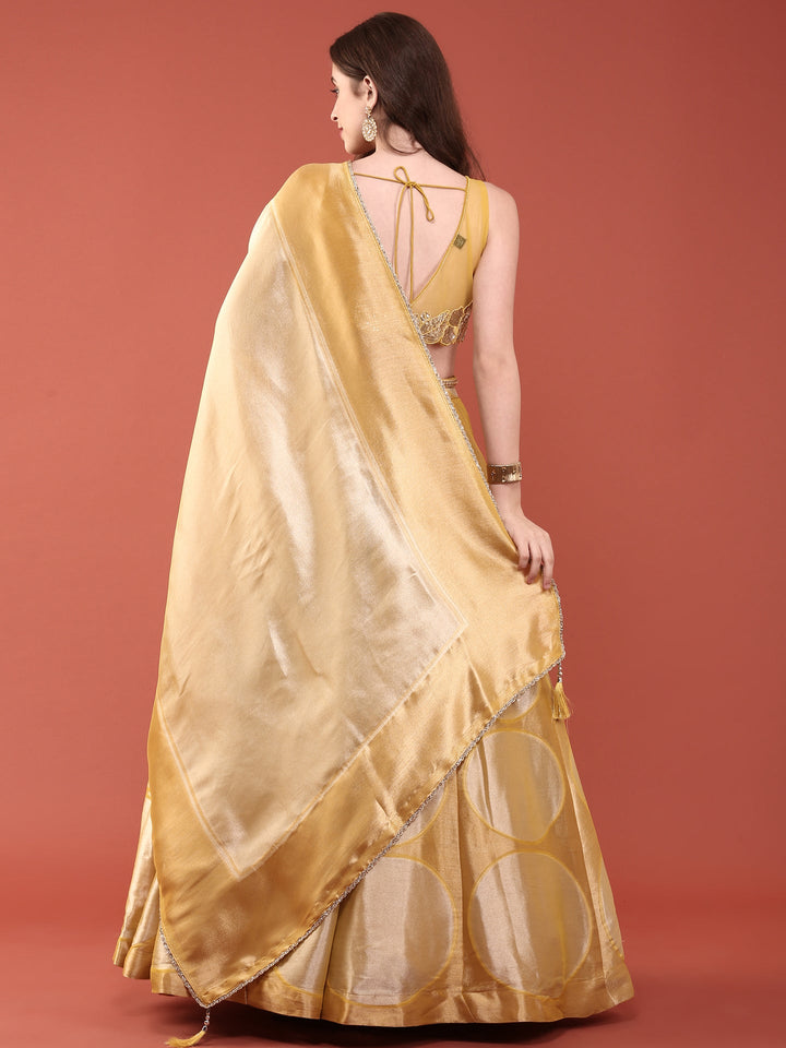 Yellow Net Fabric With Sequence And Hand Embroidery Ghagra Set