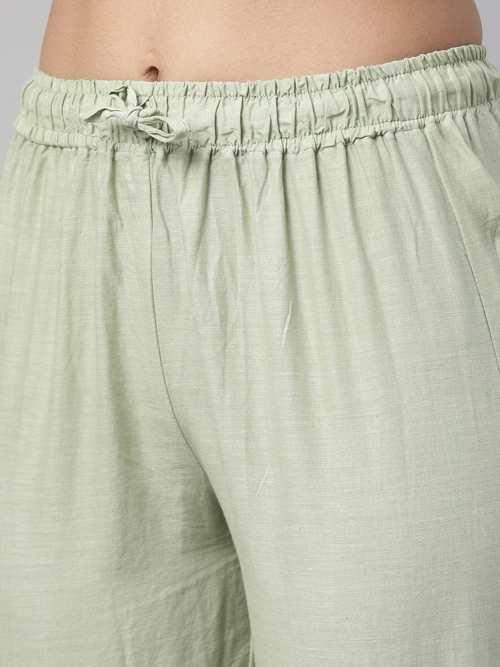 Neerus Green Chanderi printed kurta set - detail view 2