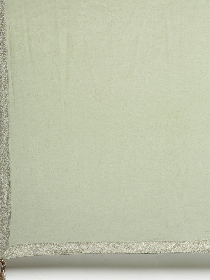 Neerus Green Chanderi printed kurta set - detail view 3