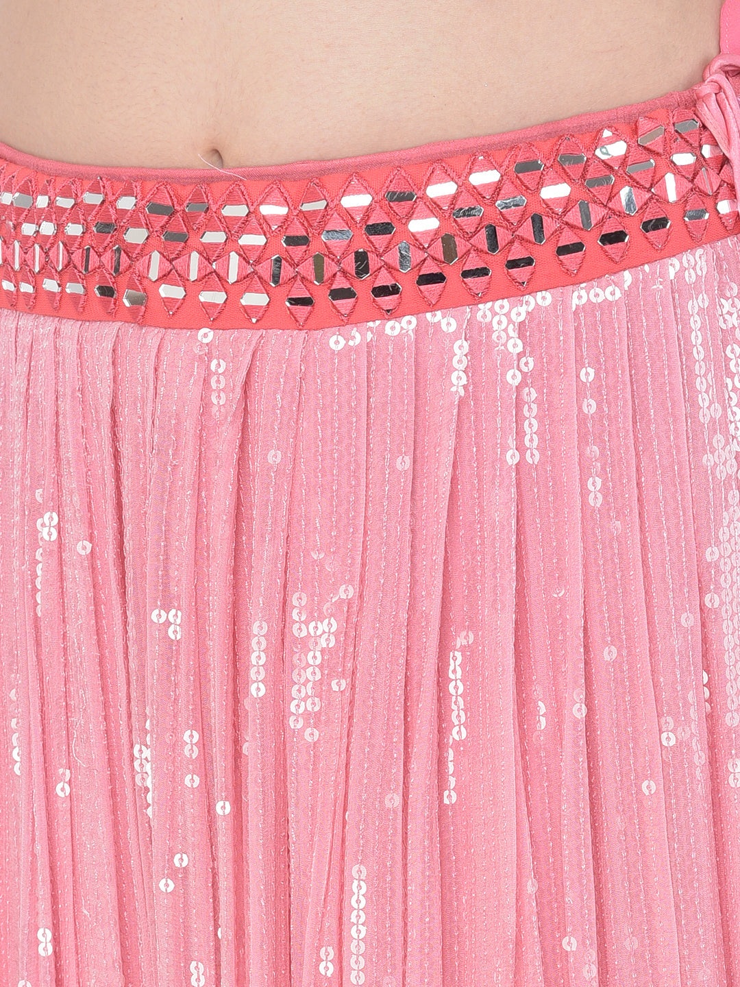 Neerus Pink georgette embellished lehenga choli set - detail view 2
