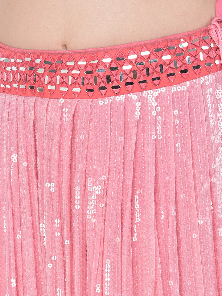 Neerus Pink georgette embellished lehenga choli set - detail view 2